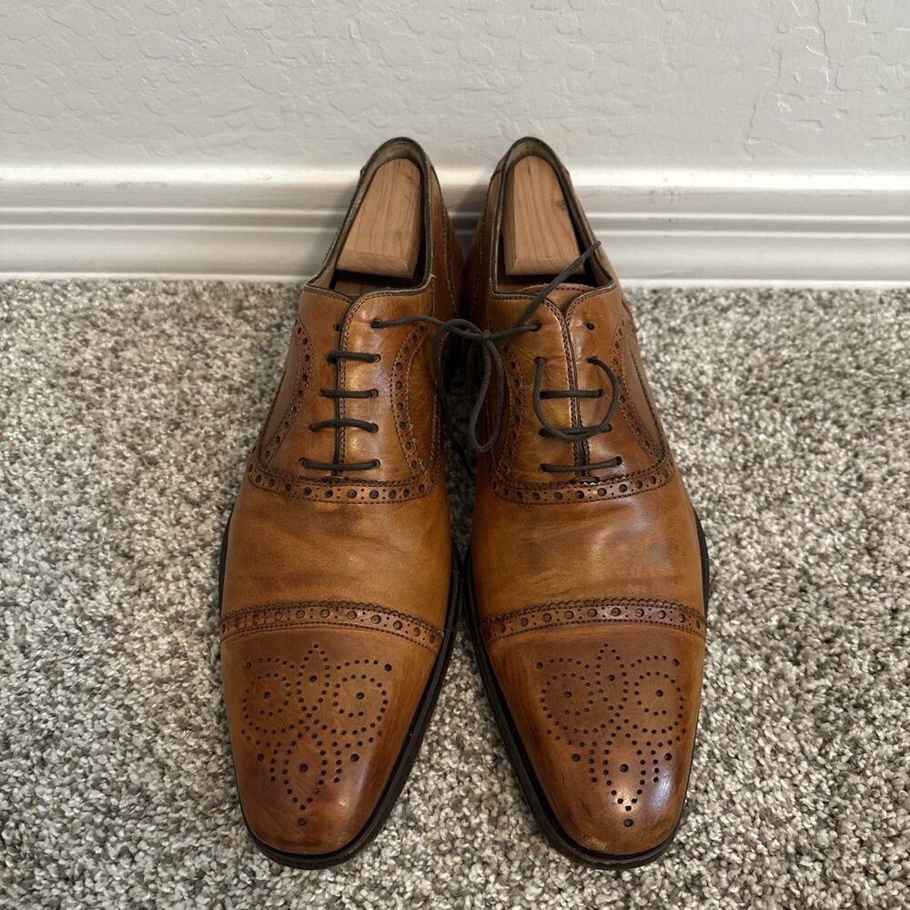 Magnanni Brogue Brown Leather Cap Toe Oxford Shoes Men’s Size US 10 M || EU 43